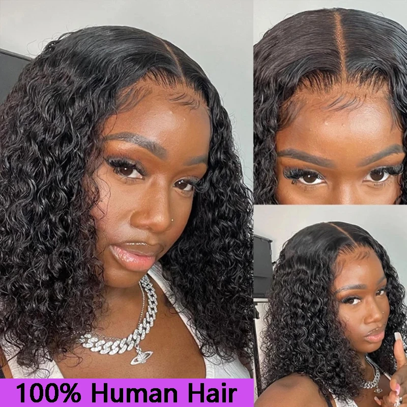 Lace Front Wig Short Curly Bob Brazilian Human Hair Lace Front Wigs 13X4 Lace Frontal 4x4 Closure Deep Wave Wig For Black Women 180 Density