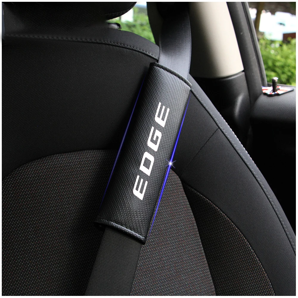 

For Ford EDGE Car Safety Seat Belt Harness Shoulder Adjuster Pad Cover Carbon Fiber Protection Cover Car Styling 2pc