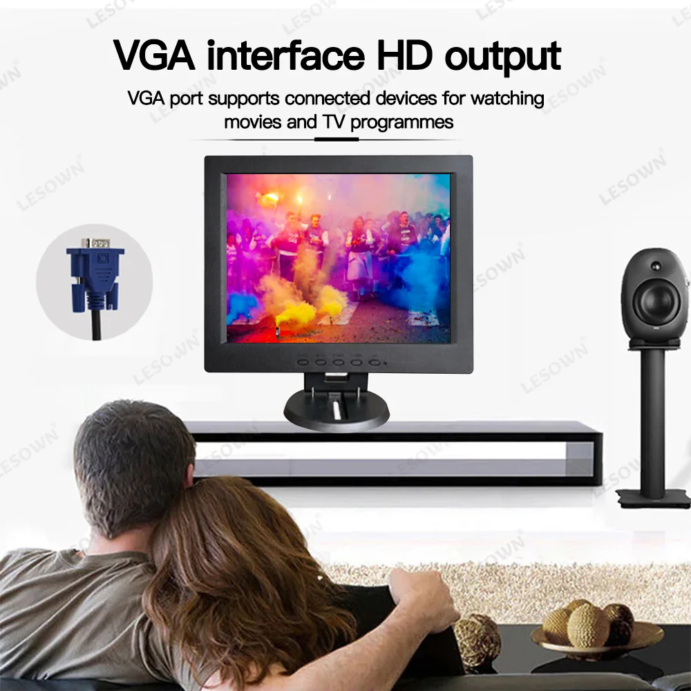 LESOWN IPS 산업용 디스플레이, 12 인치 LCD 스크린, VGA HDMI AV 입력 4:3, VESA 필드 비디오 보조 모니터, DSLR 카메라용, 1366x768