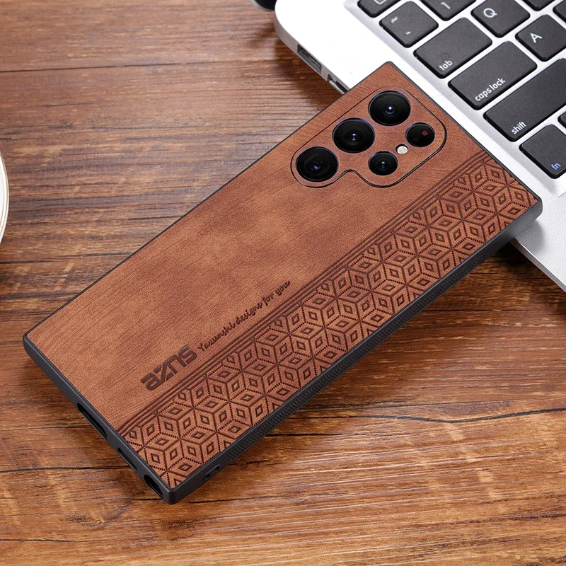 3D-Prägehülle für Samsung Galaxy S26 S25 edge S24 S23 S22 S21 Ultra Plus FE Cover Weiche Matte Lederhülle mit Kameraschutz
