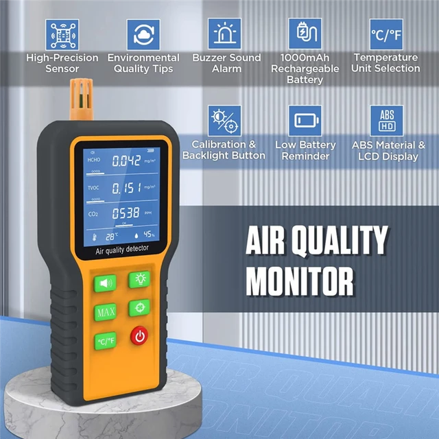 Bluetooth Air Quality Monitor Temp Humidity TVOC CO2 HCHO Indoor Air  Detector