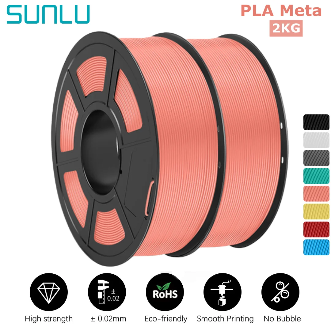 SUNLU PLA Meta 3D Printer Filament 2KG 1.75mm Fast Print Clog-Free High Liquidity Good Impact Resistance Tangle Free 180-200°C sunlu pla matte 1 75mm 1kg spool 10 rolls frosted texture neat line tangle free high quality fdm 3d printer filament consumables