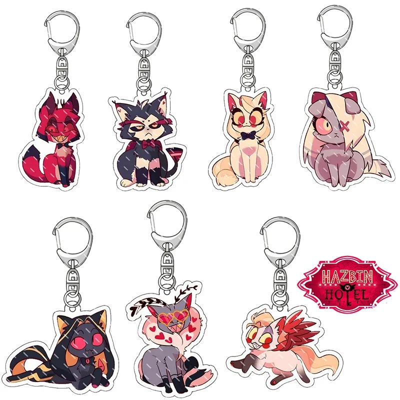 Cool Anime Keychain & Sticker Set - 5 Acrylic Alastor Keyrings + 50 Stickers For Backpacks, Bags & Keys