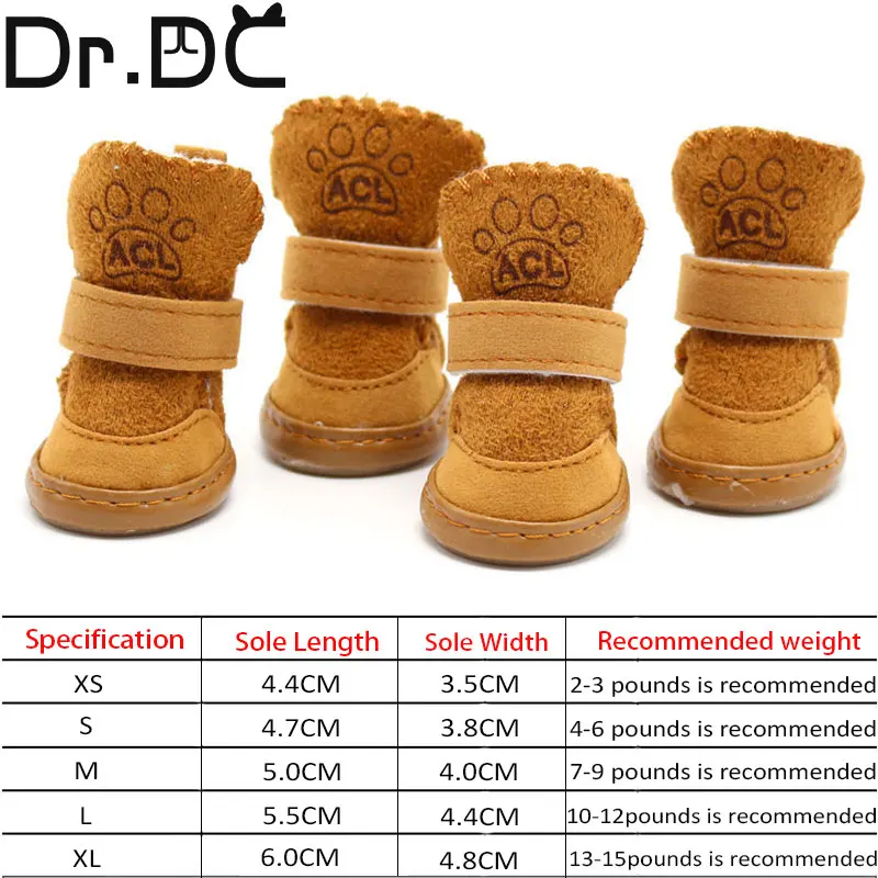 Dr.DC Pet Autumn and Winter Shoes Warm Cotton Shoes for Dogs and Cats Snow Boots Pets Non-slip Foot Covers