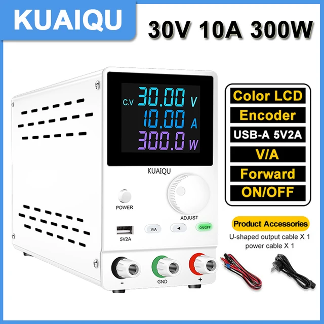 แหล่งจ่ายไฟฟ้ากระแสตรงแบบปรับได้ KUAIQU 0-30V 0-10A 0-300W 60V 120V แหล่งจ่ายไฟแบบสวิตชิ่ง พร้อมตัวเข้ารหัสสัญญาณดิจิตอล ปุ่มปรับความแม่นยำ 1
