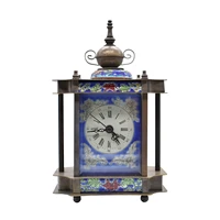 Old-fashioned pure copper enamel color cloisonne mechanical watch European blue pattern table clock home bedroom ornament 1
