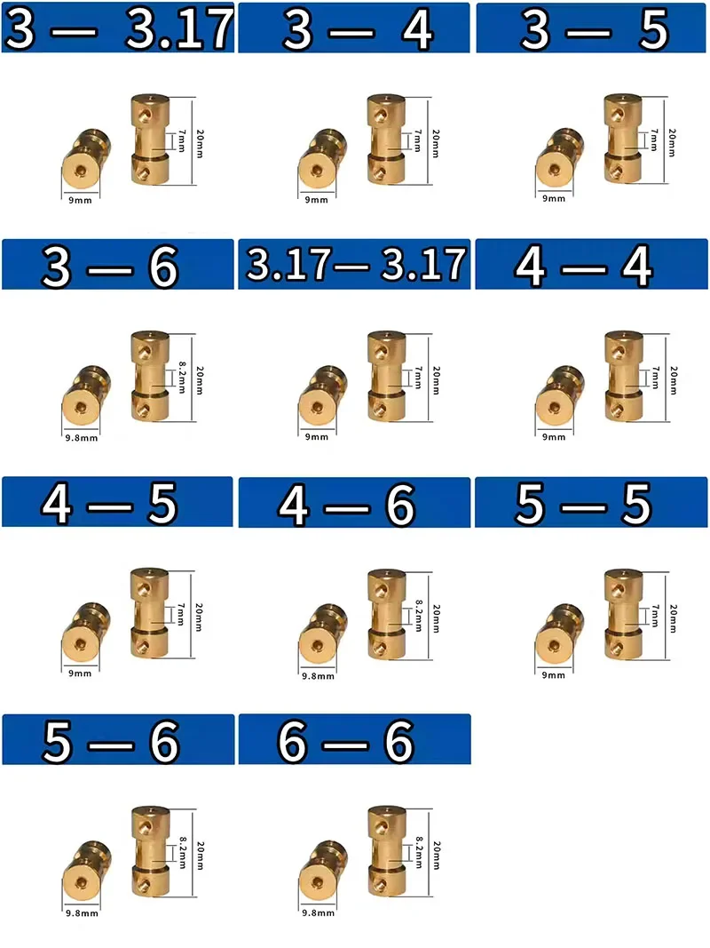 Shaft Coupler Brass Transmission Joint Connector Sleeve Adapter 2mm-6mm