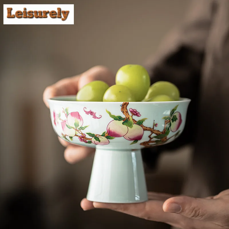 Longevity Peach Plain High Foot Fruit Dishes Antique Pastry Plate Fruit Snack Plate Household Plates For Food Accessories Craft