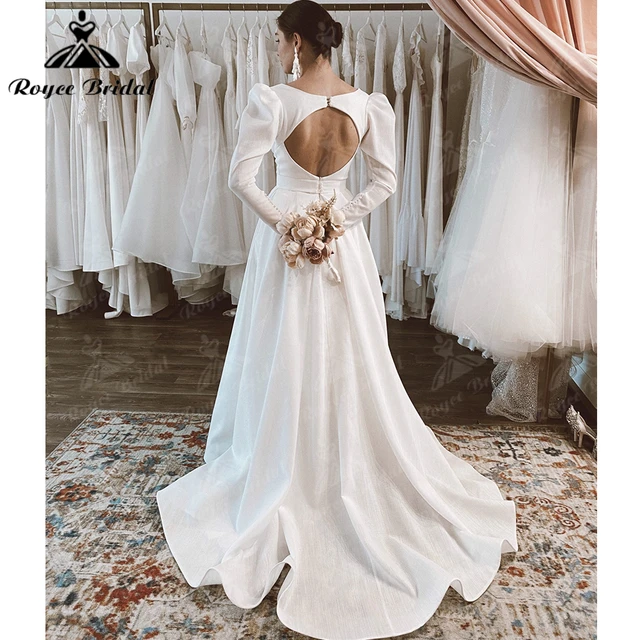 Romantic Backless Beach Wedding Dresses With Sleeves, Bridal Dress, MW525