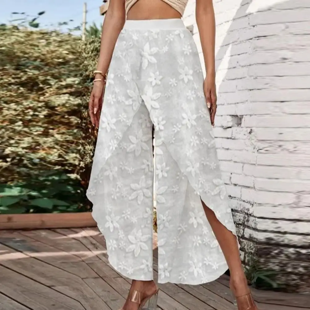 

Women Pants High Quality Cotton Linen Loose Trousers Vintage Flower Embroidery Irregular Split Wide Leg Pants Casual Baggy Pants