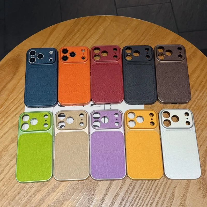 Premium Solid Leather Matte Shockproof Case with Large Camera Window Cover