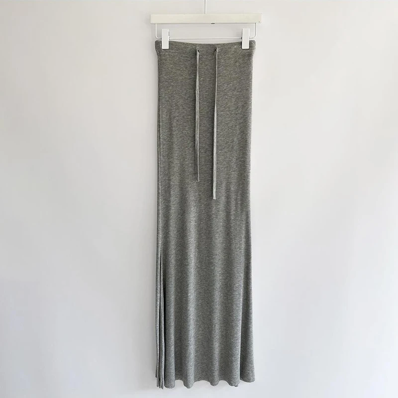 Lace-Up Slim High Waist Long Skirt Women Fashion Elegant Bandage Solid Autumn Casual Drawstring Female Maxi Skirt