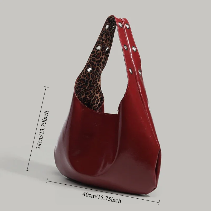 2025 Leopard Spice Girl Double-Sided Oulder Bag Cool and Sweet Commuter Tote Women's Versatile Large Bag Retro Chic Handbag 6