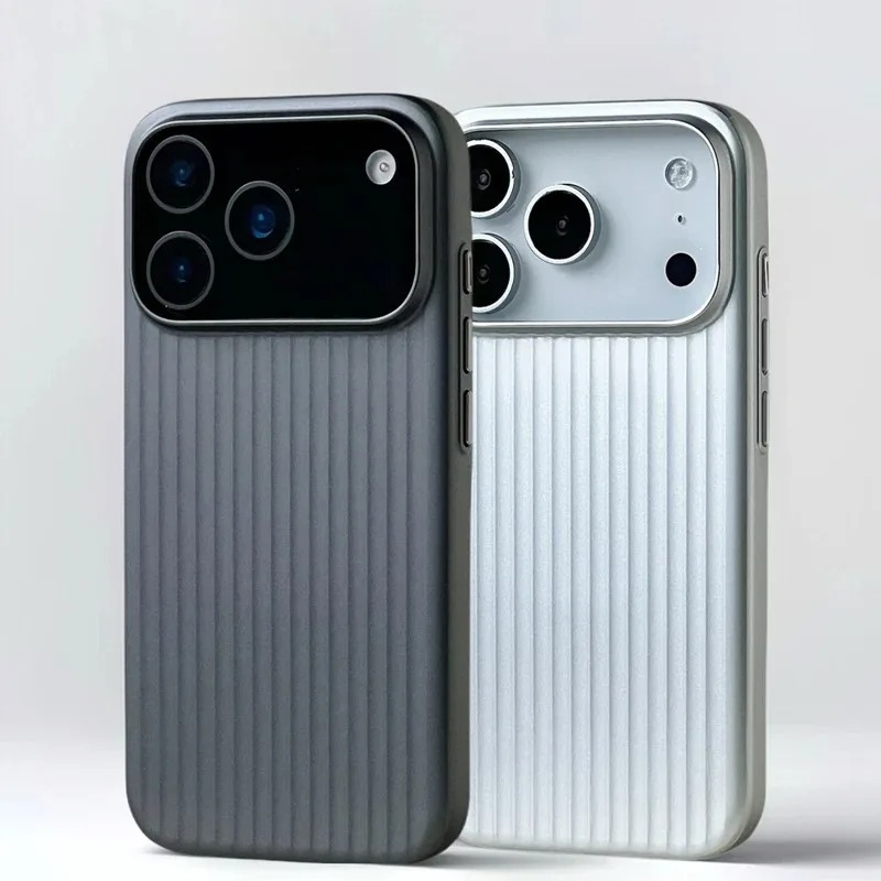 Luxury Stripes Metallic Paint Armor Case For iPhone 17 Air 16 15 14 13 Pro Max Shockproof Camera Protective Slim Matte PC Funda 1