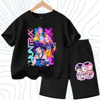 Ensembles de t-shirts décontractés pour filles d'été, imprimés de dessins animés K POP, tenues de mode pour enfants, hauts à manches courtes à col rond pour adolescents, shorts, 2 pièces 6