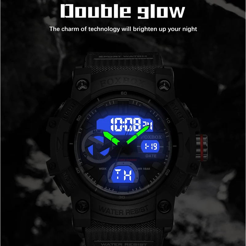 New LIGE Luxury Fashion Quartz Watches LCD Display Analog 5ATM Waterproof Sport Chronograph Reloj Hombre Gift for Men 2024