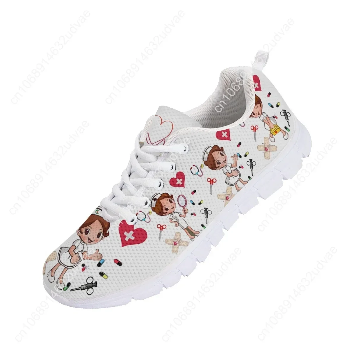 Custom Name Nurse Shoes Mesh Flat Sneakers for Women's Cute Cartoon Premium Sketch Physio Design Breathable Footwear