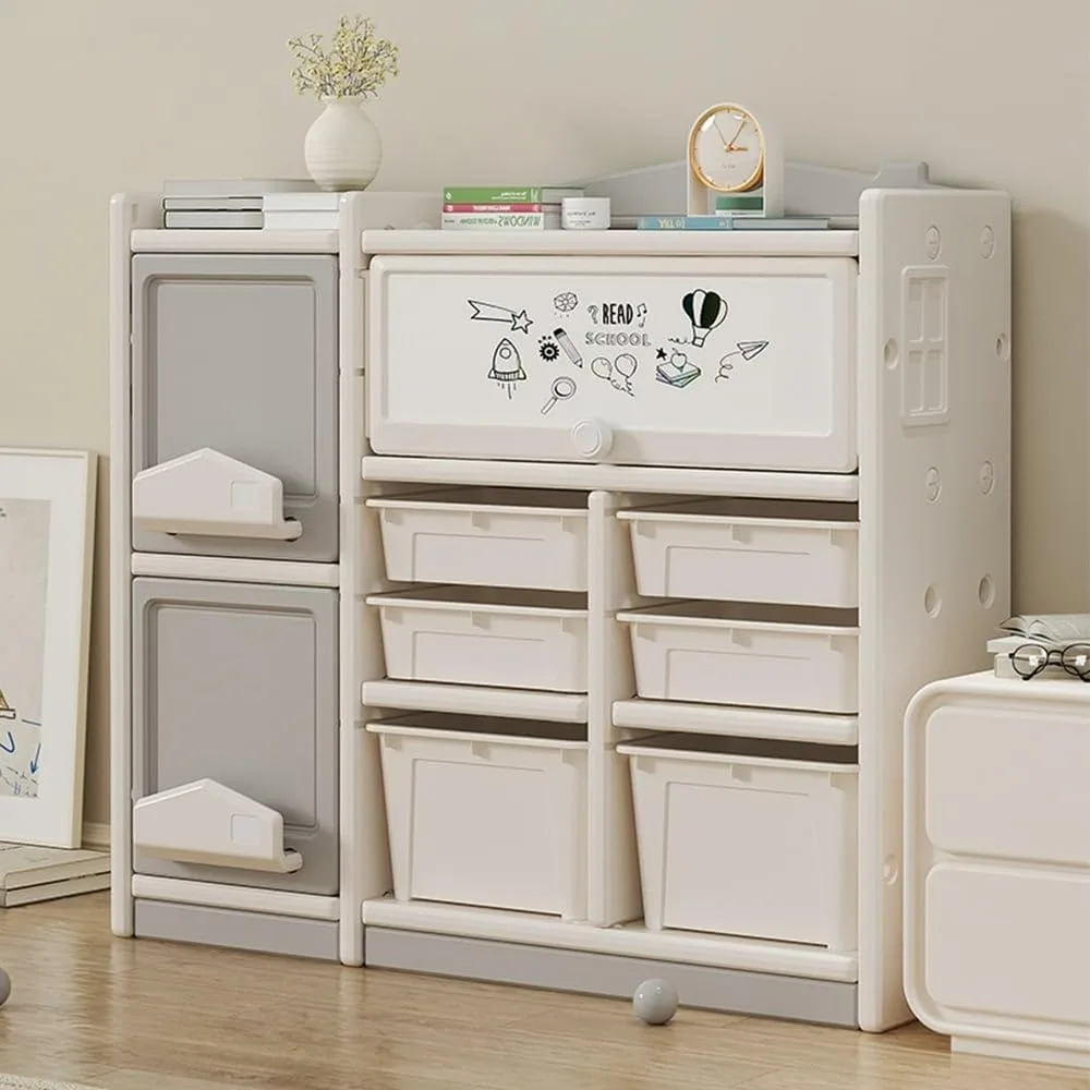 Multi layer storage toy picture book children's floor rack, plastic cabinet, white modern natural finish including hardware