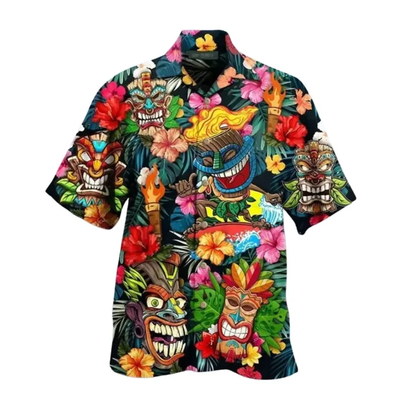 thumbnail image 1 of Camisas hawaianas de mapache con estampado 3D de manga corta holgadas y transpirables estilo polinesio Tiki para hombre y mujer, para fiestas en la playa, 1 of 5
