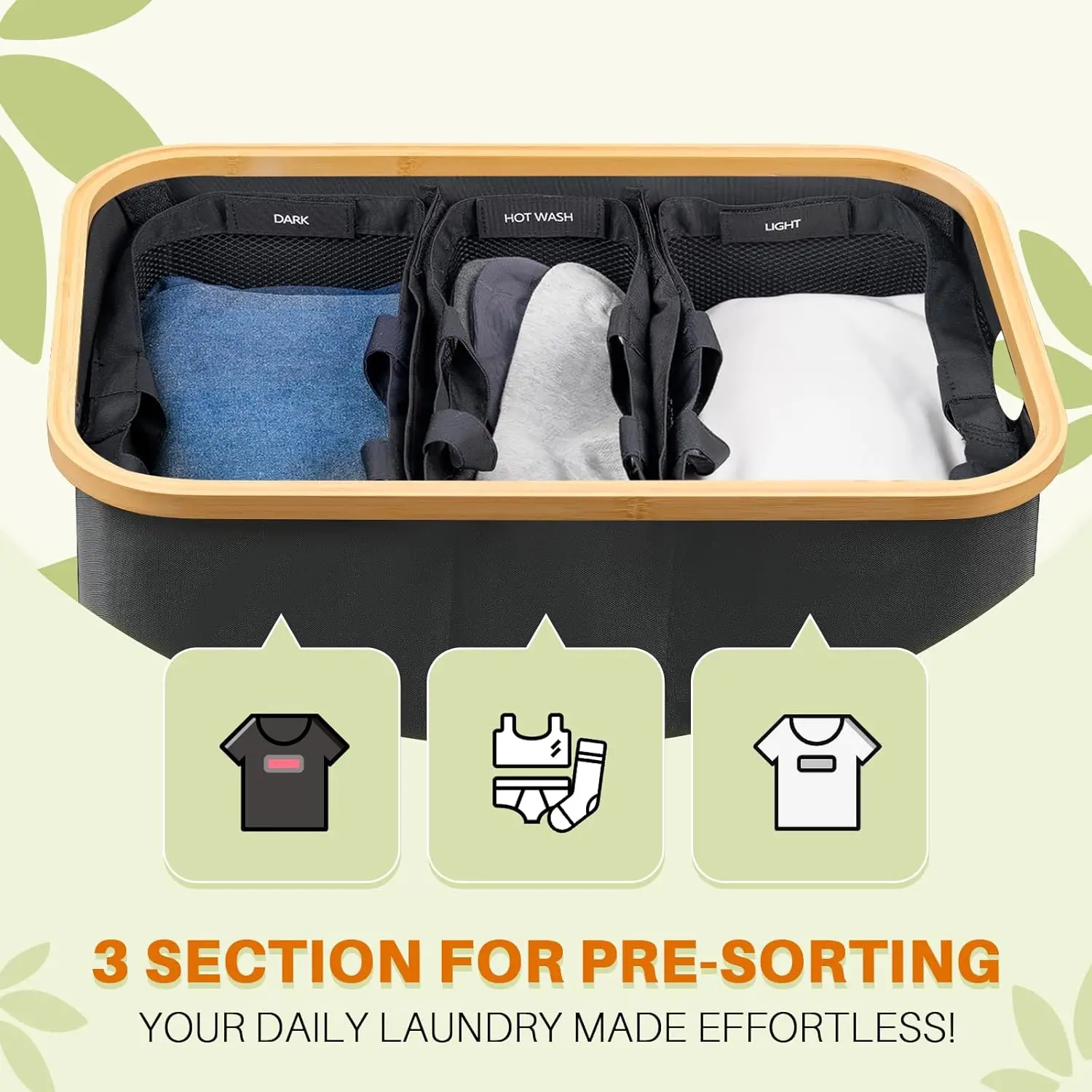 Laundry Hamper with Lid, 160L Dirty Clothes Hamper for Laundry Basket 3 Section, Extra Large Sorter 3 Compartment