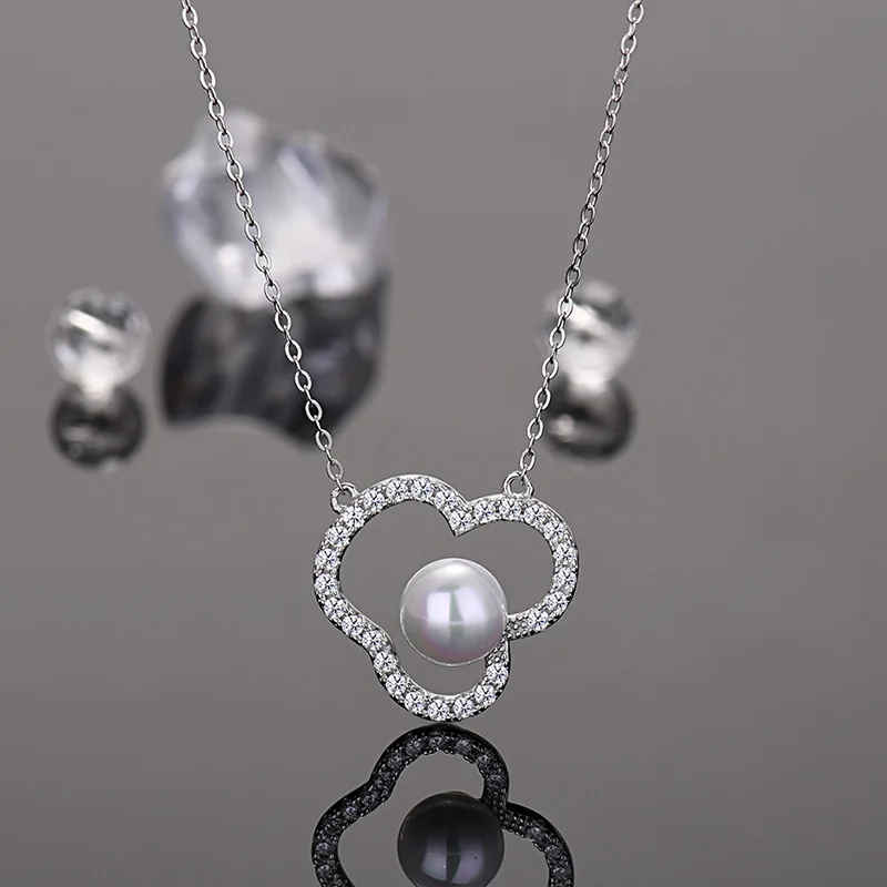 Kurshuni-collar con colgante de perlas de nube para mujer, juego de pendientes perforados con Clip para la oreja, marca de lujo AAAAA + joyería de circón coreana