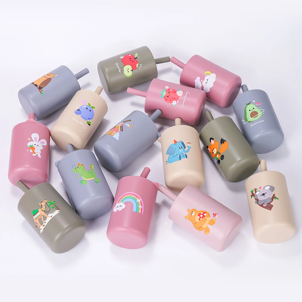 TYRY.HU Baby Feeding Straw Cup Baby Cartoon Learning Feeding Cup Food Grade Silicone Toddler Water Bottle Tableware BPA Free 4