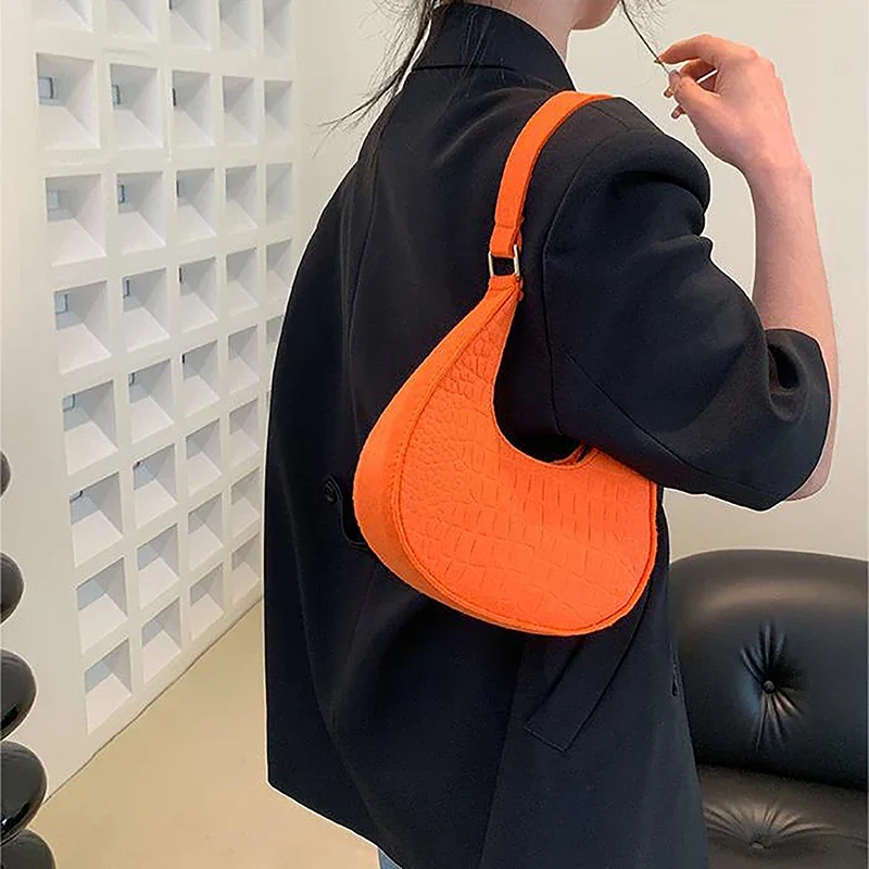 Candy Color Armpit Handbags Felt Shoulder Bags For Women Subaxillary Bag Purses Crescent Bag