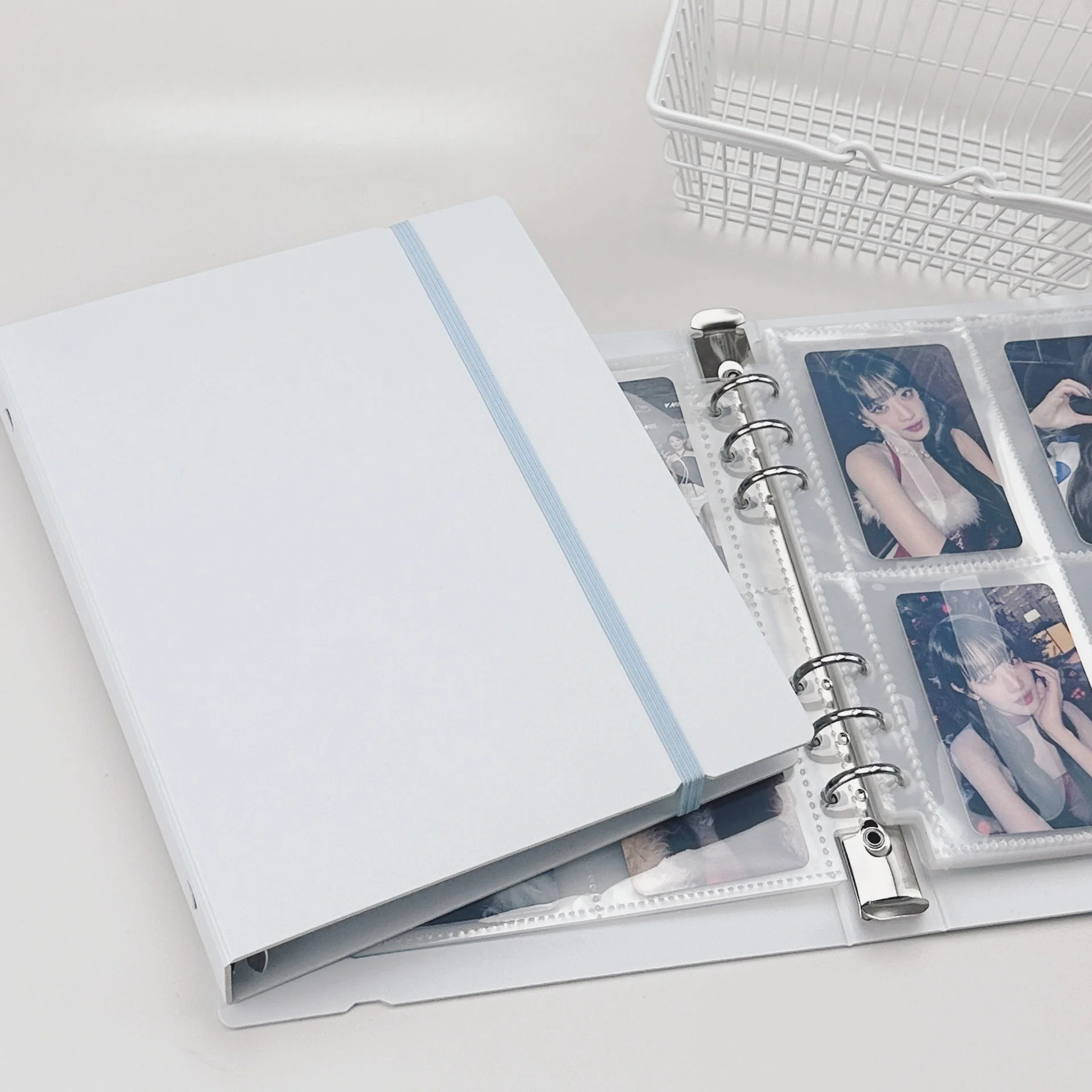 Ins Solid Color A5 Binder 4Grid Photocard Collect Book with Elastic Band 3inch Photo Album Idol Photos Holder Korean Girl Gift