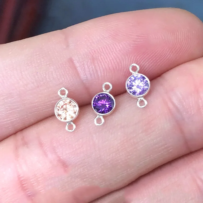 925 Sterling Silver Birthstone Charm 6MM Silver Pendant AAA Zircon Charm For Necklace Earring DIY Jewelry Findings Accessories