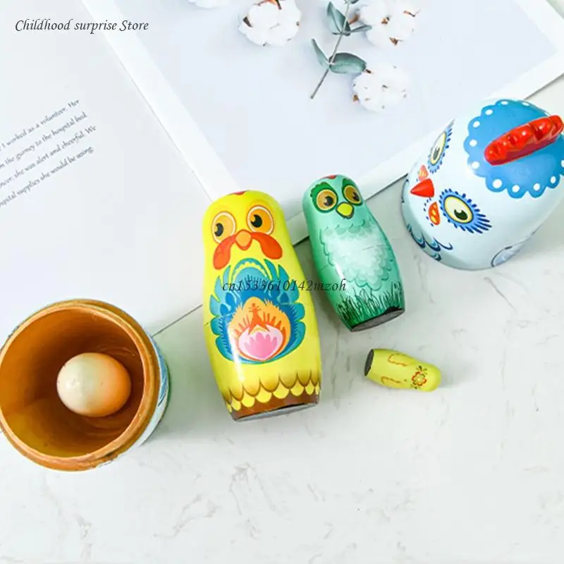 

5 Pieces Matryoshka Wooden Chicken for Doll Table for Play Toy Game Portable Table Game for Creative Easter Dropship