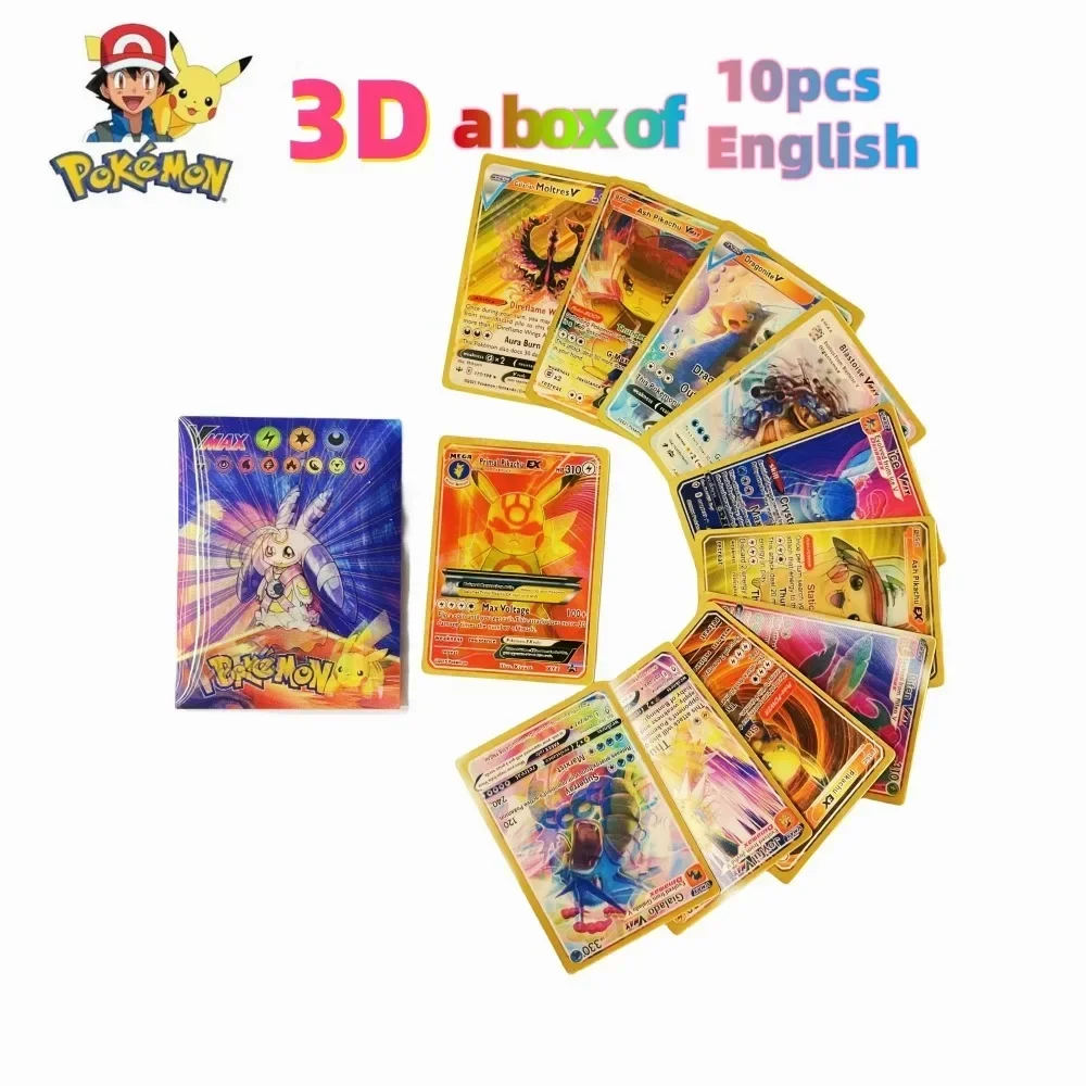 2024 60Pcs Pokemon 3D Shining Rainbow Cards English Vmax Gx Charizard Pikachu Trading Game Collection Battle Card Giocattoli Per Bambini