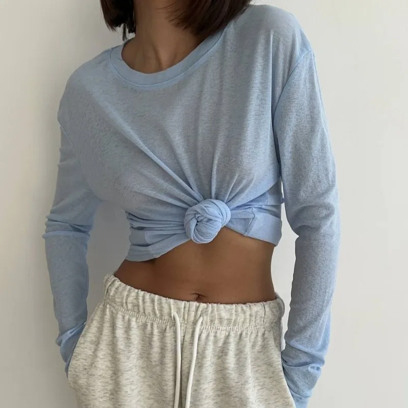 2025 Basic Soft T Shirts Women Summer Autumn Long Sleeves Loose Bottom Tees Ladies Casual Knitted Soft Woman Tops 6
