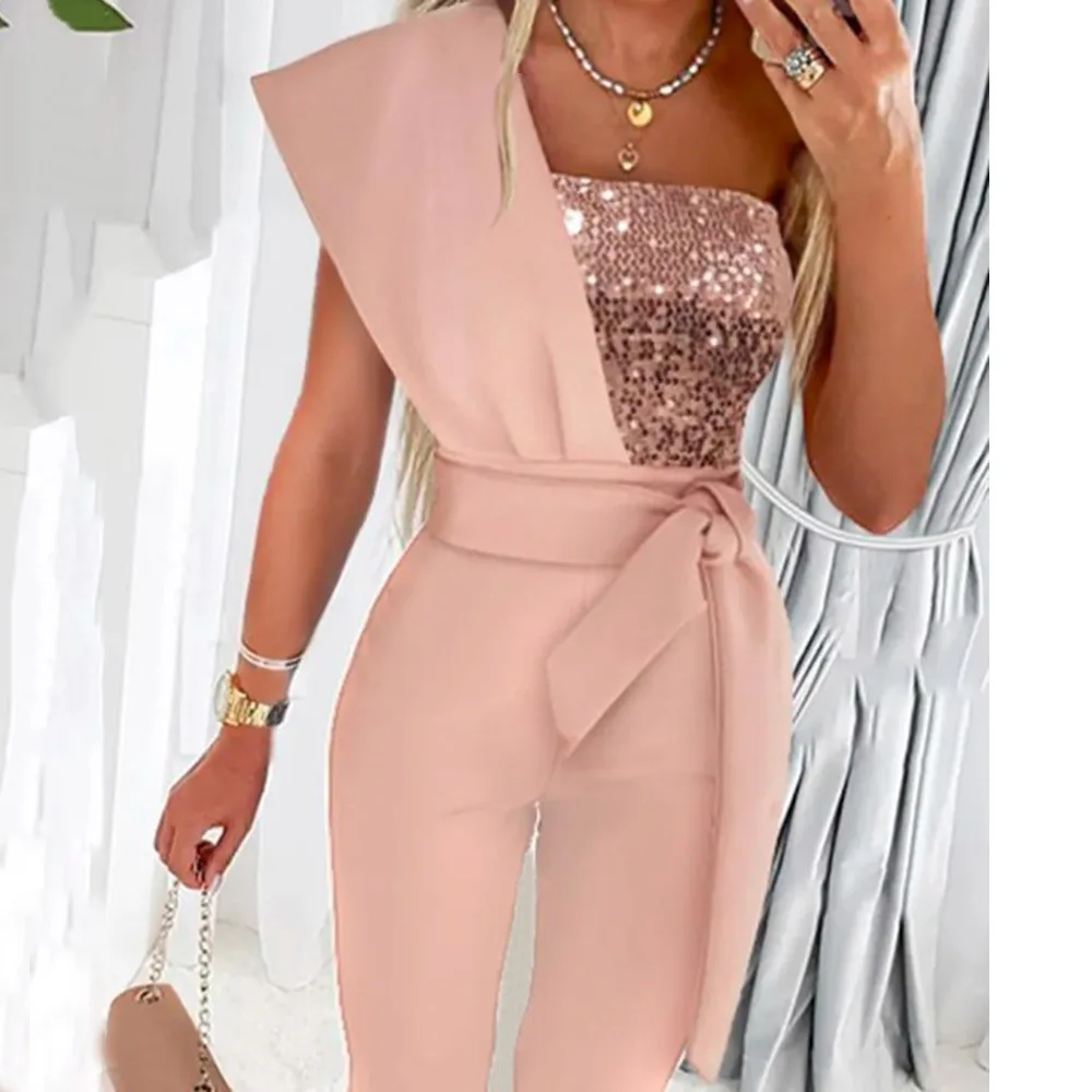 

Woman Summer Jumpsuits Fashion Splice Sequins Sleeveless Jumpsuit Casual Sexy Romper Elegant Streetwear Playsuit Women