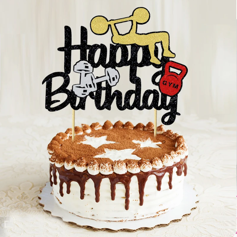 

Gym Theme Cake Decoration for Men Boy, Gym Happy Birthday Cake Topper, Fitness Weight Lifting Birthday Party Decor Supplies