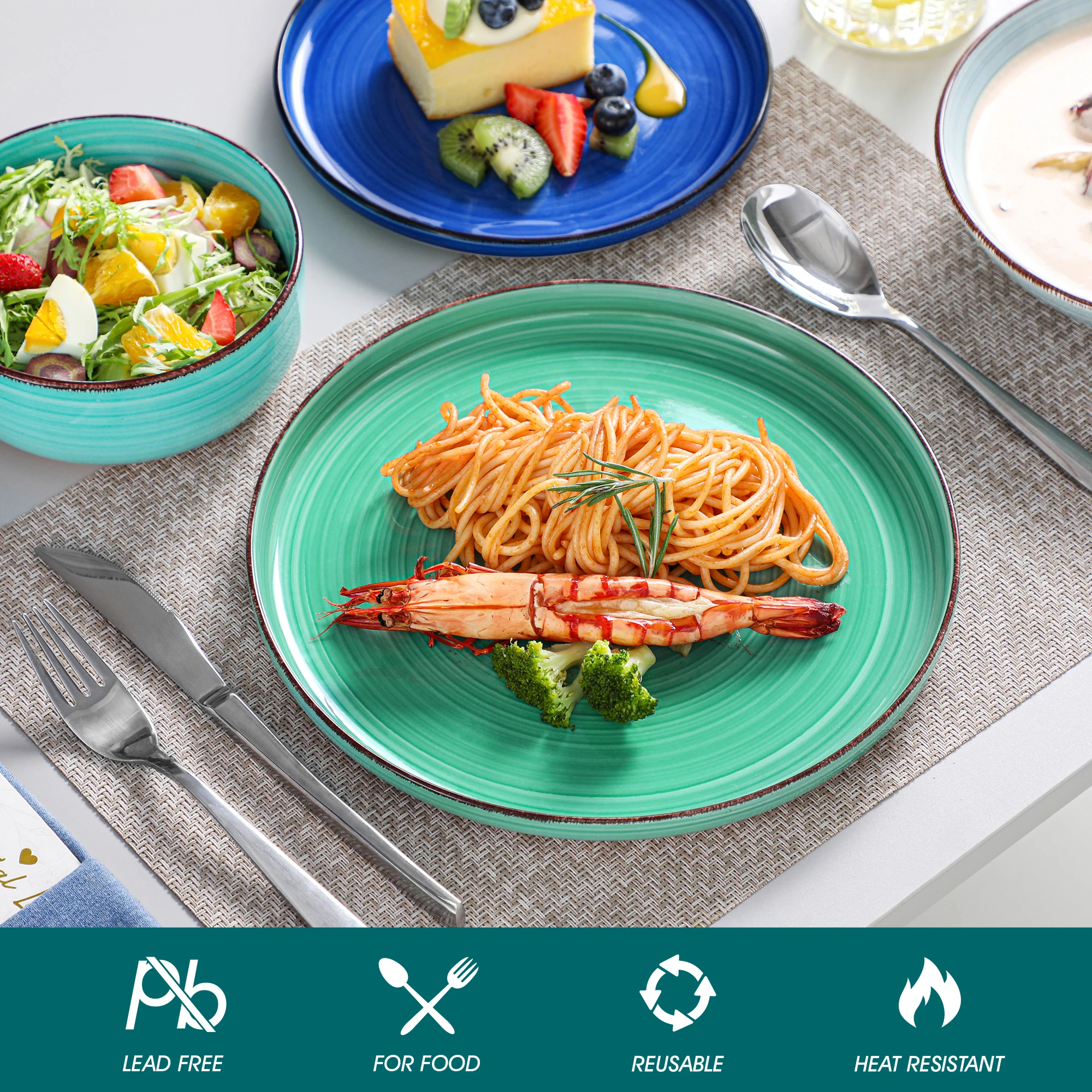 فانكاسو 12/18/24 قطعة مجموعة أواني الطعام السيرامي...