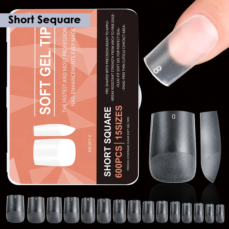 600pcs Matte Press On Nail Tips Full Cover Fake Nails 15 Sizes Acrylic Short Square Soak Off Gel False Nail Tips for DIY Salon