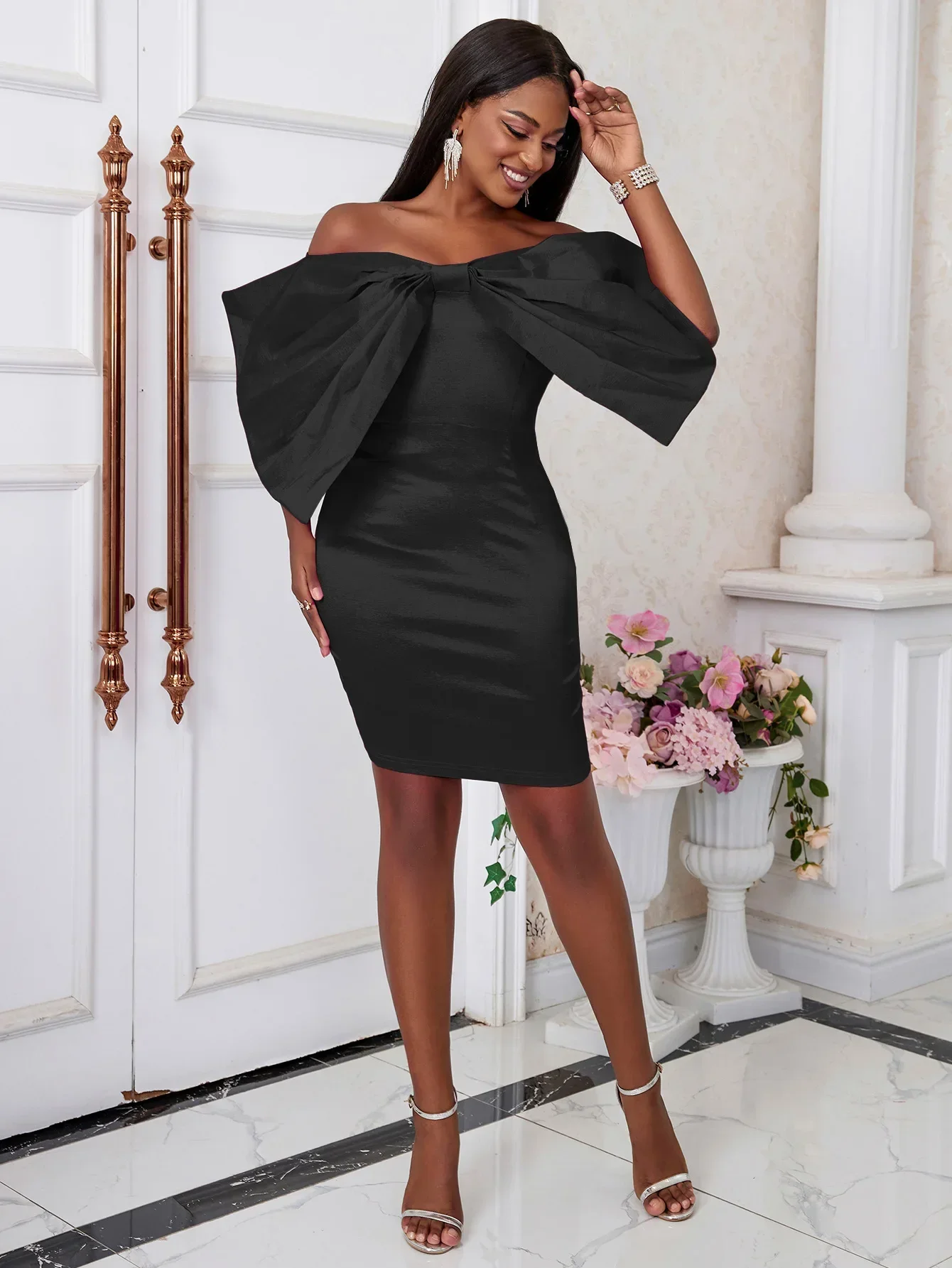 Orange Party Dresses for Women Off Shoulder Big Bow Decoration Shiny Sexy  Mini Evening Cocktail Banquets Gowns Dress 2XL 3XL - AliExpress 200000345
