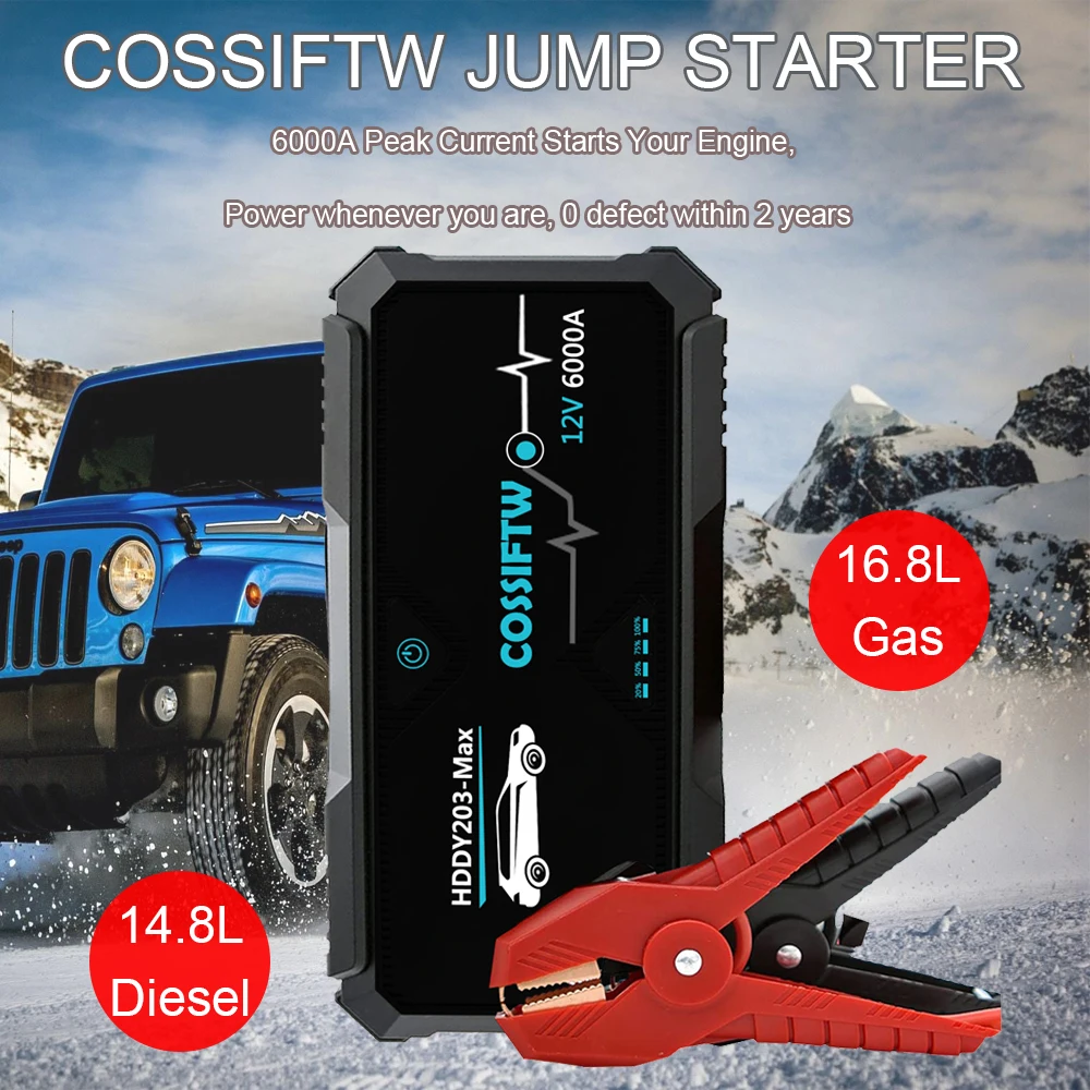 12V Car Jump Starter 6000A Power Bank Auto Battery Booster Charger Batteria Esterna Ricarica Rapida Pd60W/Pd45W/Pd30W Spedizione Gratuita