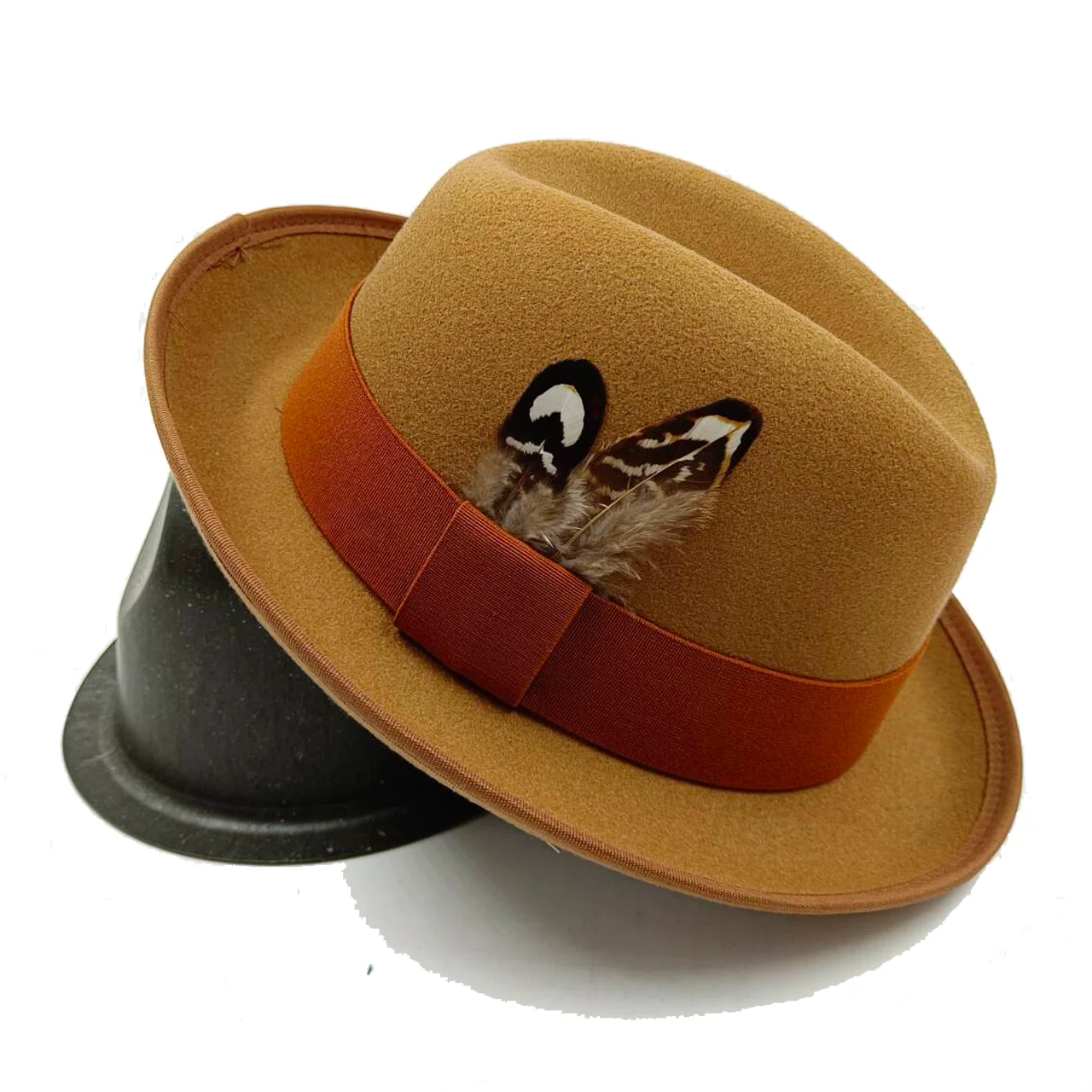 Schweine fleisch Kuchen Hut Männer Fedora Feder Hut Feder Dekoration Jazz Hut Gentleman Hut Kirche Hut Sombrero Hombre – Detail 9
