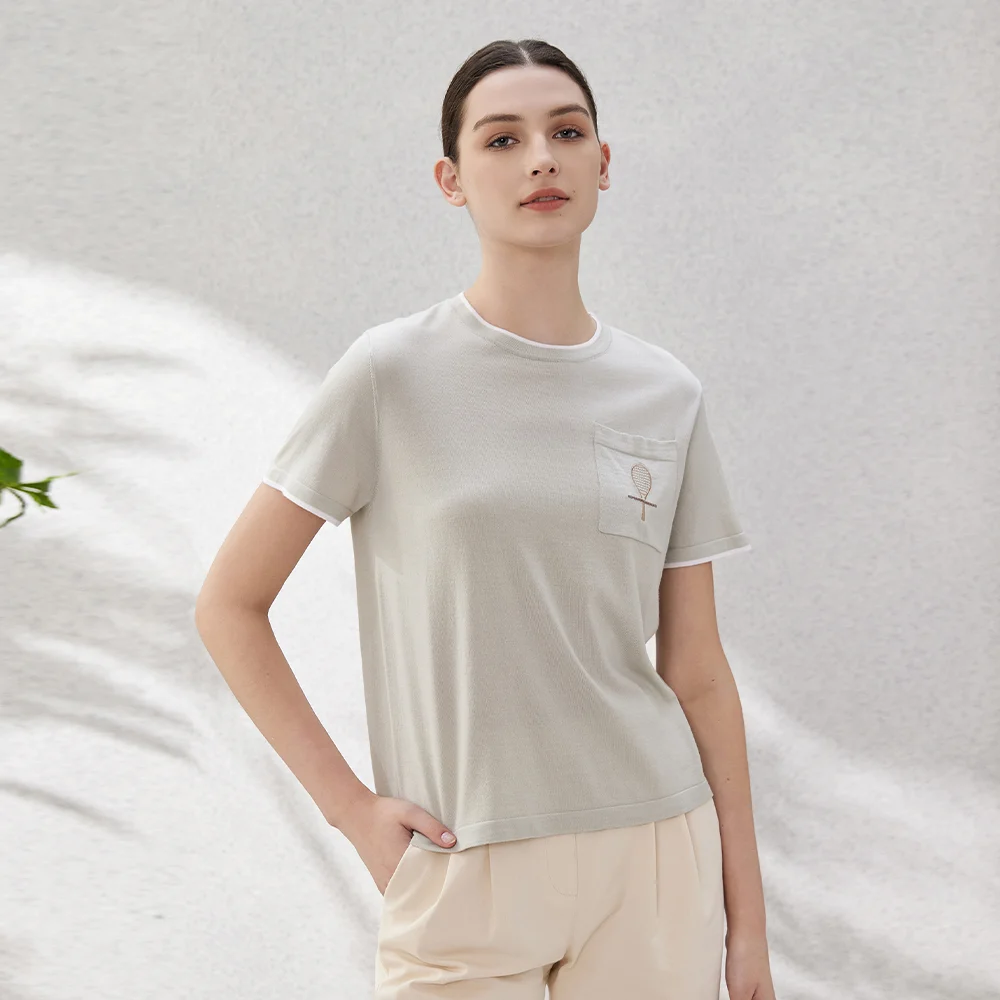 BC-26 하이 퀄리티 BC 여성 의류 메리노 울 및 실크 여성용 여름 스웨터, 도매 티셔츠