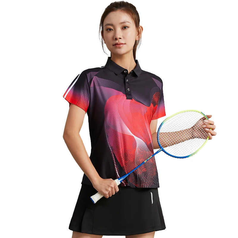 Badminton Jersey Women Table Tennis Gym Polyester Shirts Run Quick Dry Turn Down Tee 4XL Golf Breathable Game Clothes