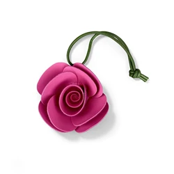 Sophisticated 3D Camellia Flower Bag Charm with Handmade Olive Green Leather Strap (Hot Pink)