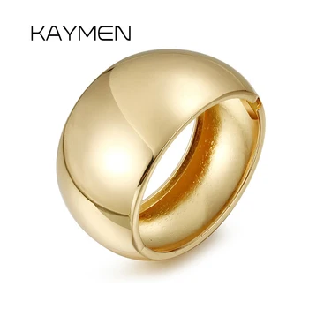 KAYMEN 여성용 부드러운 금속 와이드 골드 도금 스테이트먼트 뱅글, 패션 팔찌, 좋은 선물, 쥬얼리 액세서리, 2 가지 색상, 라지 사이즈