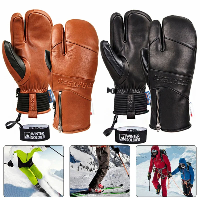New Winter Ski Gloves Goatskin Leather Mittens Snowboard Gloves Waterproof Plus Velvet Warm Men's and Women's Cold-proof Gloves 3