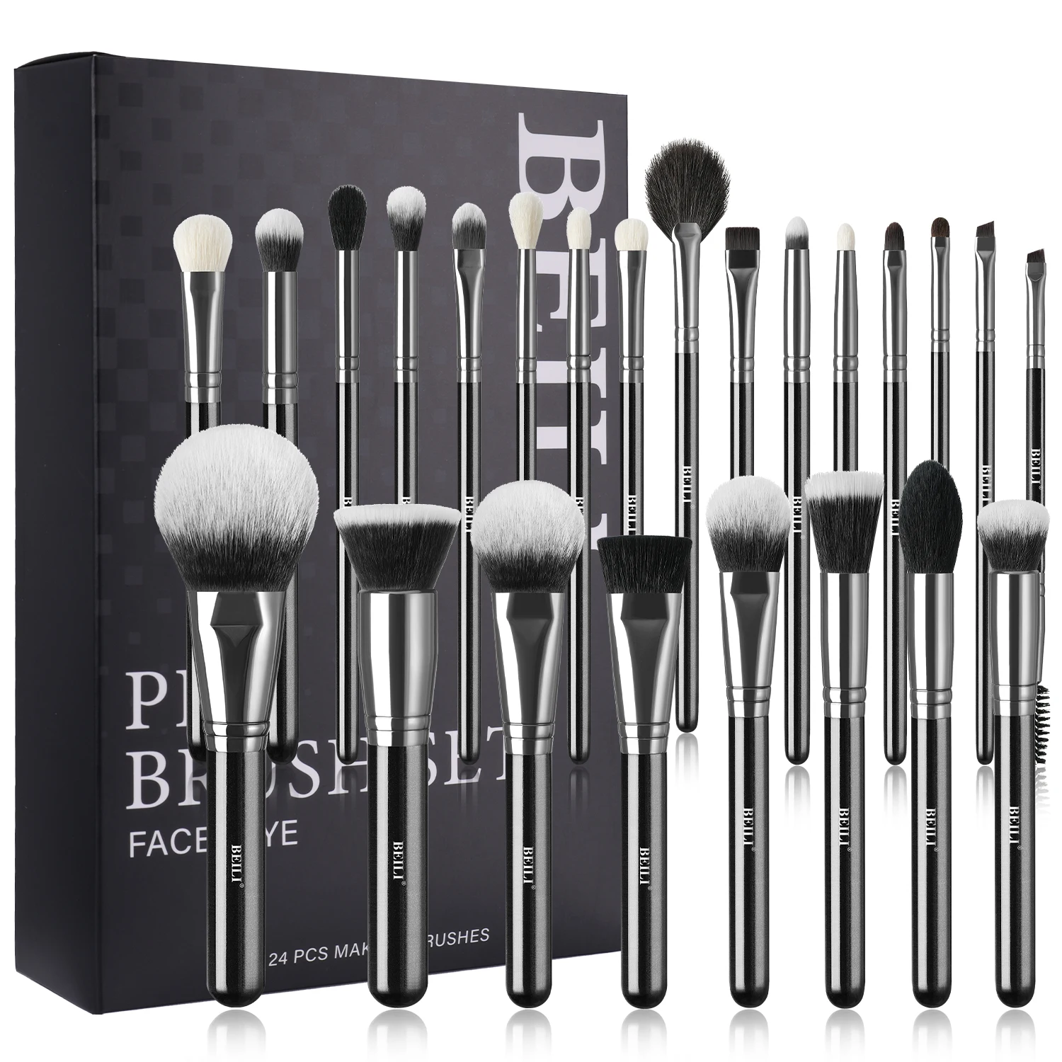 BEILI makeup brush 24 pcs black set Kabuki foundation loose powder eye shadow eyeliner mixed brush set beauty tools 2