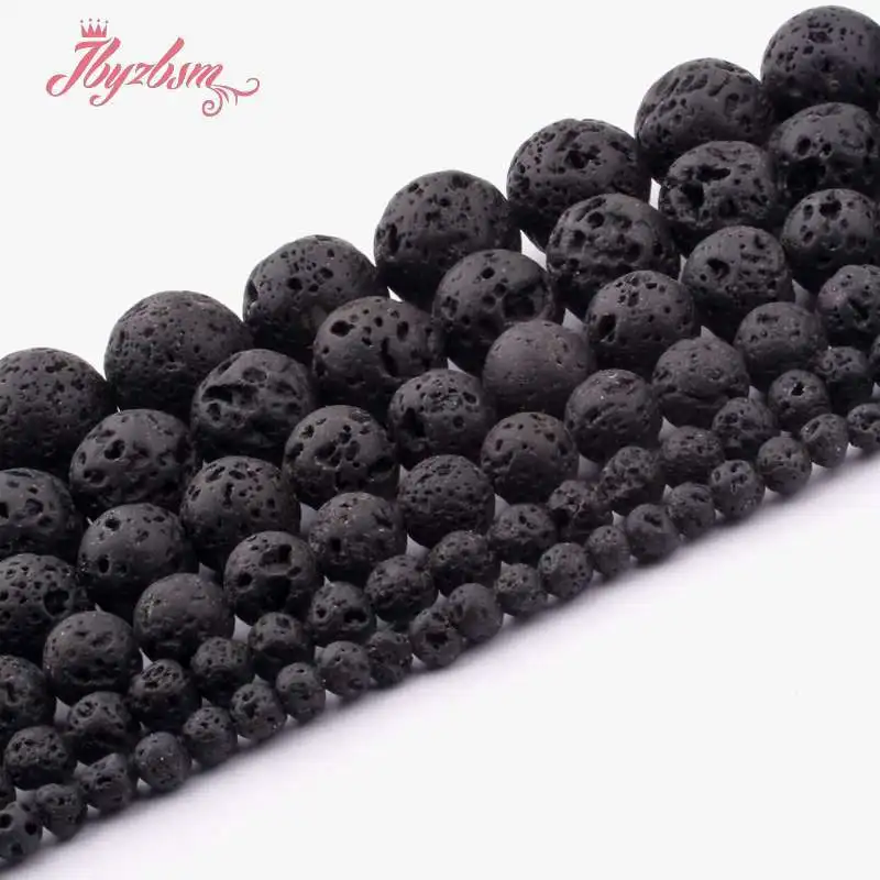 Natural Lava Rock Round Black Loose Beads Natural Stone Beads For DIY Necklace Bracelat Jewelry Making Strand 15