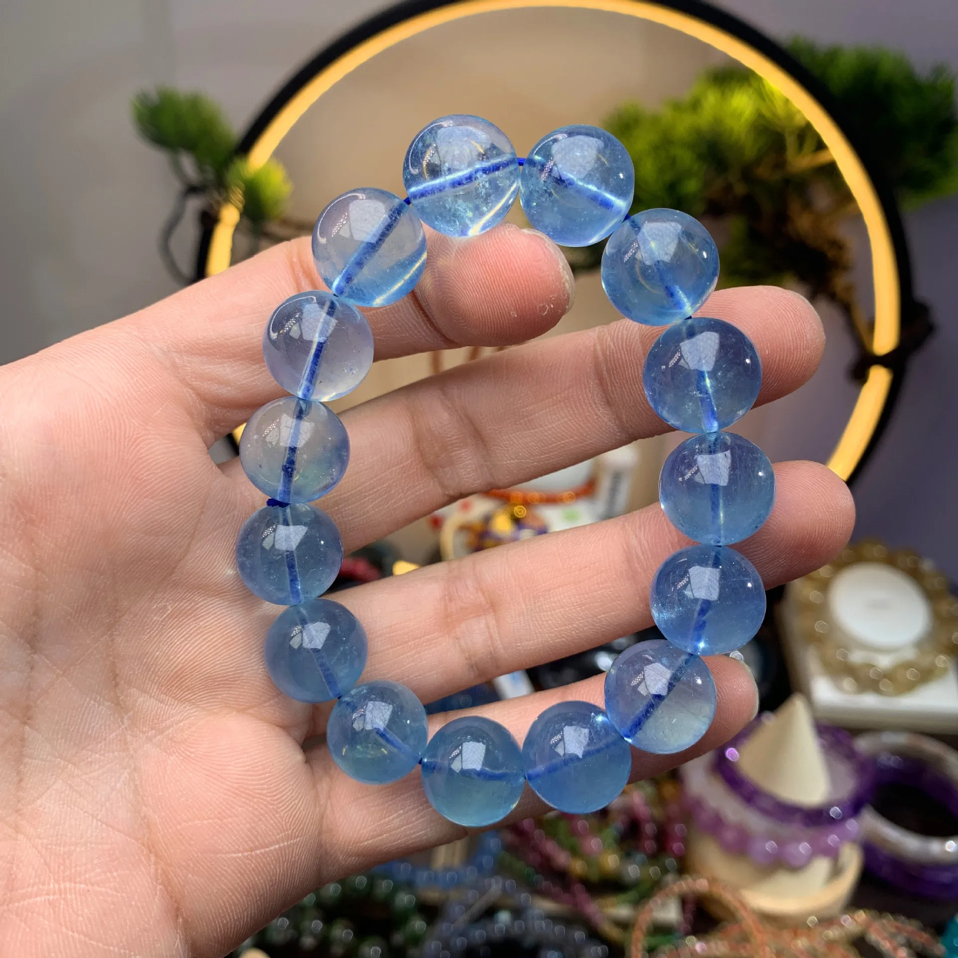 Natural Blue Ice Aquamarine Clear Round Beads Bracelet Women Men Blue Aquamarine 7mm 8mm 9mm 10mm 11mm Jewelry AAAAAA
