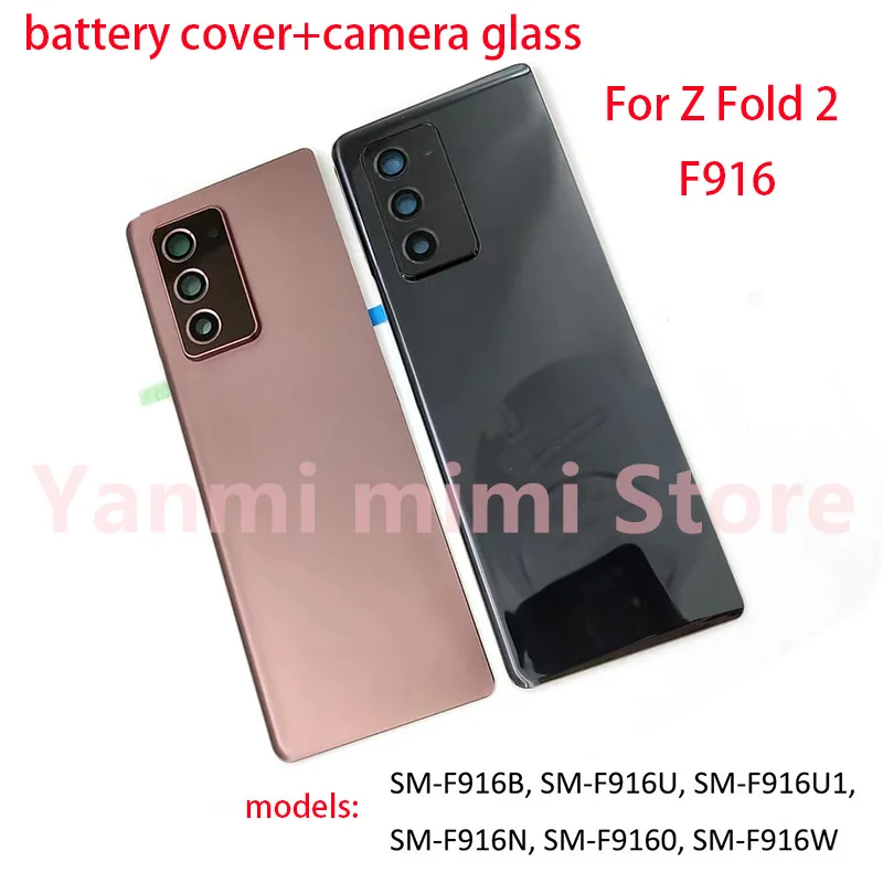 

New For Samsung Galaxy Z Fold2 5G Z Fold 2 F916 F916B F916U Back Rear Lid Glass Battery Cover Housing Replacement + Camera Lens