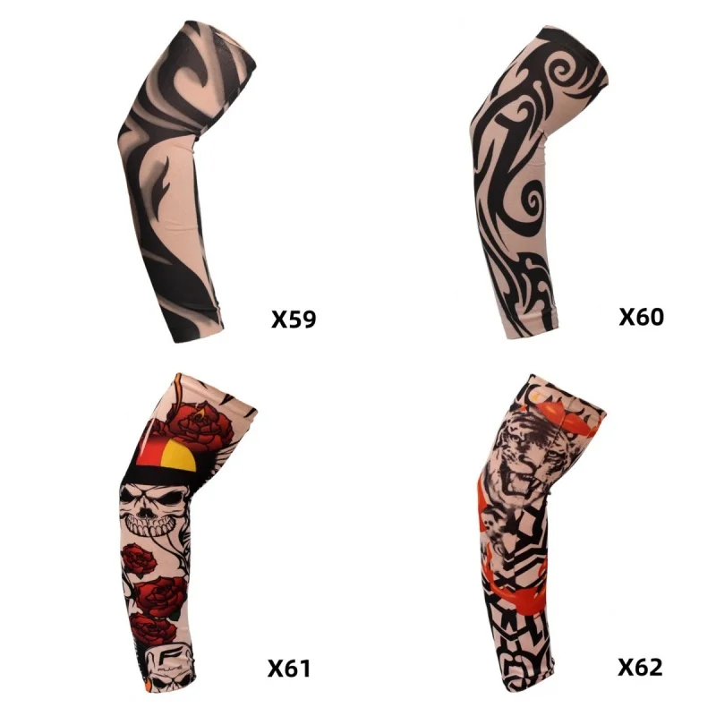 4 pieces New Flower Arm Tattoo Sleeves Seamless Outdoor Riding Sunscreen Arm Sleeves Sun Uv Protection Warmers For Men Women