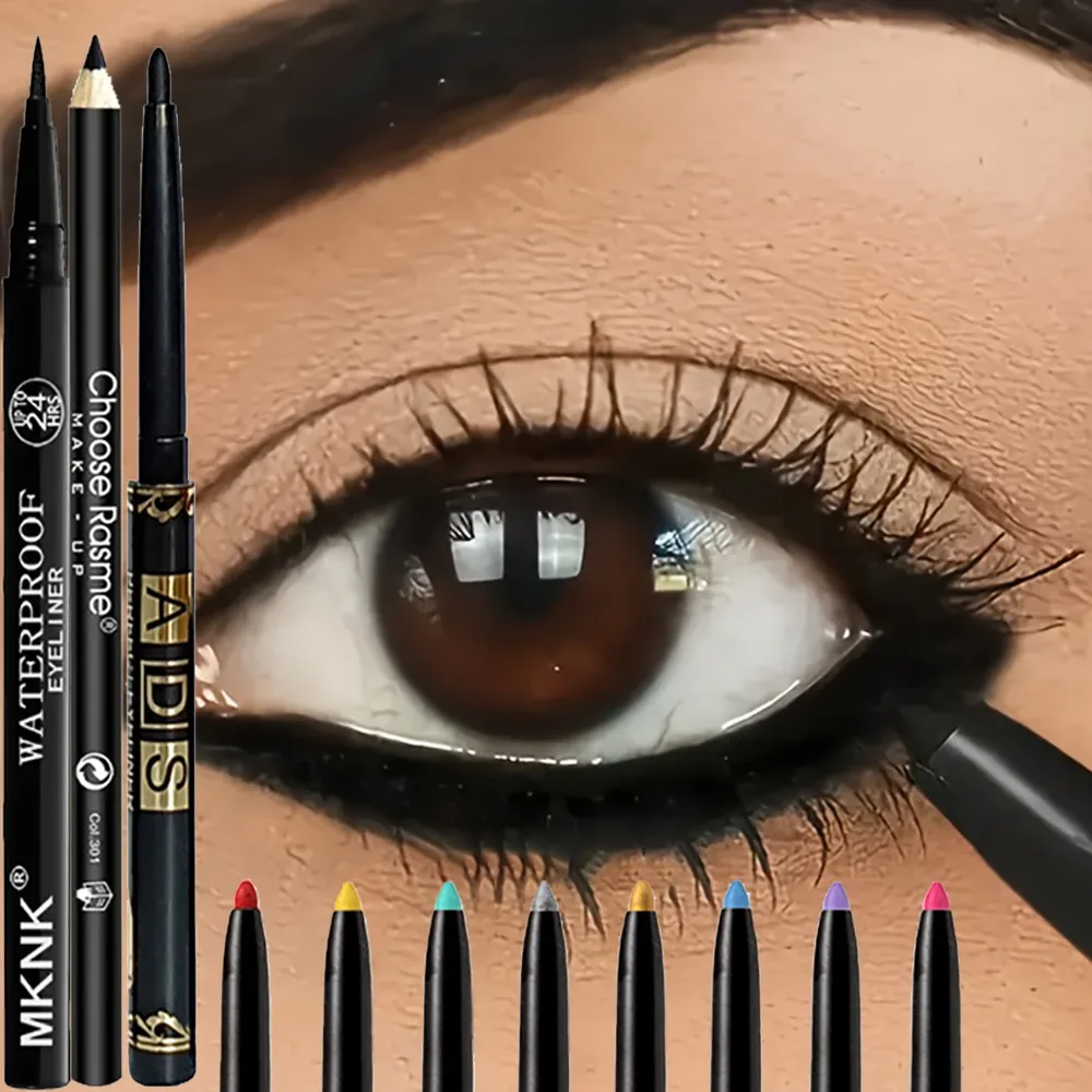 Waterproof Sweat-Proof Eyeliner Pencil 3Pcs Long-Lasting Smudge-Proof Bold Eye Makeup Easy Glide Formula